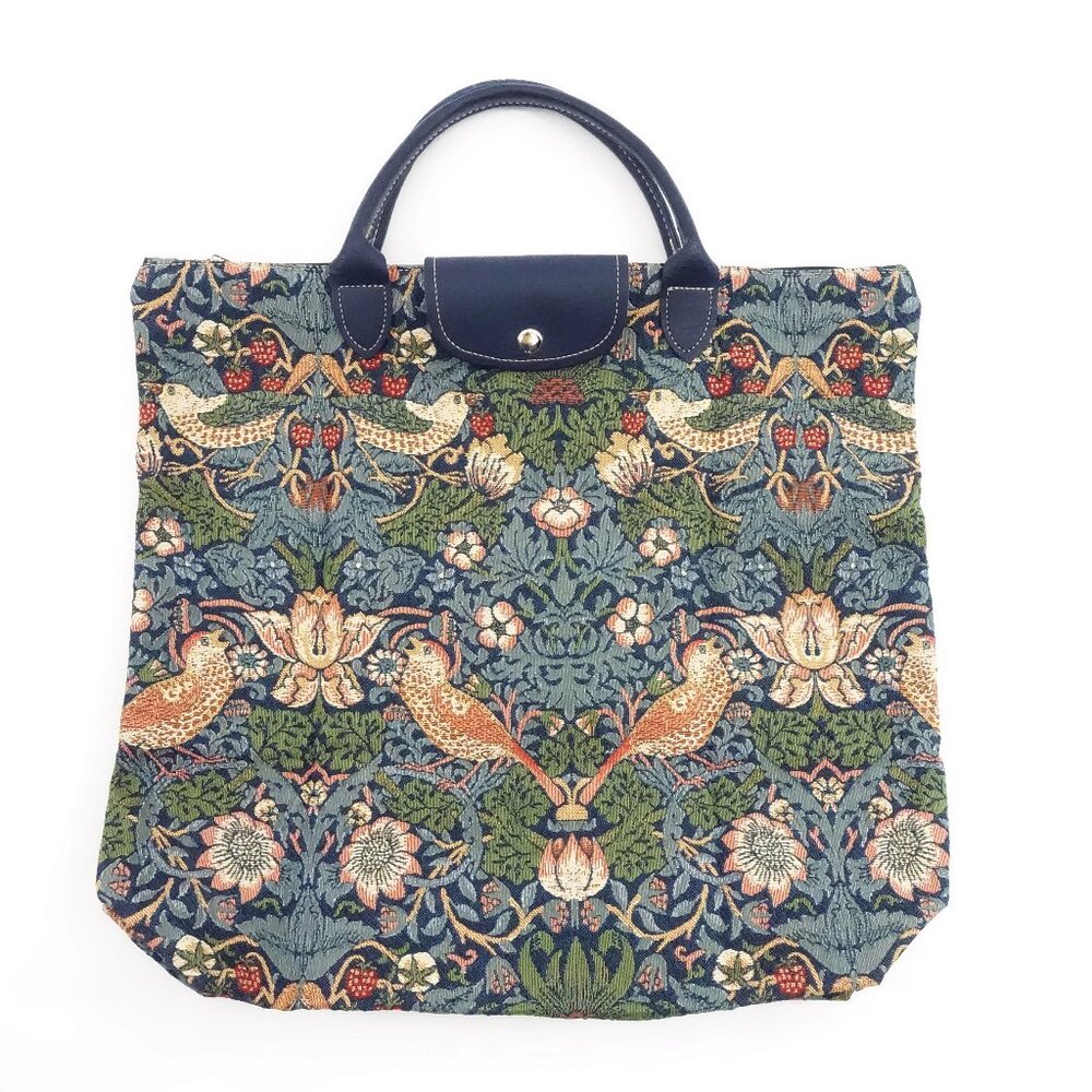 Signare Tapestry William Morris Strawberry Thief Blue Foldaway Tote Bag
